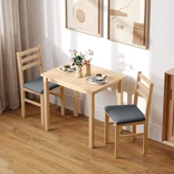 Rootz 3-delt spisebordssæt - Køkkenbord - Pladsbesparende bordsæt - MDF & Skum - 60 cm x 74,5 cm - Brun & Grå