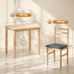 Rootz 3-delt spisebordssæt - Køkkenbord - Pladsbesparende bordsæt - MDF & Skum - 60 cm x 74,5 cm - Brun & Grå