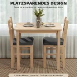 Rootz 3-delt spisebordssæt - Køkkenbord - Pladsbesparende bordsæt - MDF & Skum - 60 cm x 74,5 cm - Brun & Grå