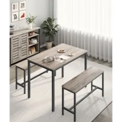 Rootz 3-delt spisestuesæt - Greige meleret blæk Sort - Spånpladestål - Bænksæde - 70 cm x 110 cm x 75 cm