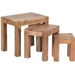 Rootz 3-delt sæt redeborde - Massivt træ - Akacie - Håndlavet - Pladsbesparende - Unikt korn - 45cm x 50cm x 36cm