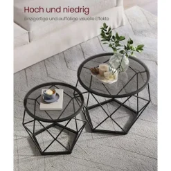 Rootz 2-delt sæt sideborde - Endeborde - Hærdet glasstål - Letvægts - Nem montering - Moderne design - 50 cm x 40 cm x 40 cm & 40 cm x 36 cm x 36 cm | Fyndiq