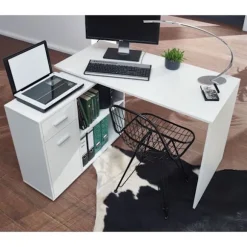 Rootz design hjørne skrivebord med hylde hvid 120 x 75,5 x 106,5 cm - Moderne kontor skrivebord Computer bordstudie - Vinkel skrivebord hjemmekontor | Fyndiq