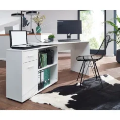 Rootz design hjørne skrivebord med hylde hvid 120 x 75,5 x 106,5 cm - Moderne kontor skrivebord Computer bordstudie - Vinkel skrivebord hjemmekontor | Fyndiq
