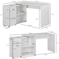 Rootz design hjørne skrivebord med hylde hvid 120 x 75,5 x 106,5 cm - Moderne kontor skrivebord Computer bordstudie - Vinkel skrivebord hjemmekontor | Fyndiq