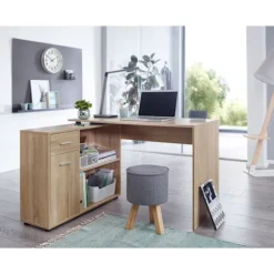 Rootz design hjørneskrivebord med hylde Sonoma 120 x 75,5 x 106,5 cm - Moderne kontorbord Computerbordstudie - Vinkelskrivebord hjemmekontor