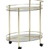 Rootz design serveringsvogn guld 67x79 cm Mobil Minibar - Sidebord på hjul Spisevogn med hvid glasplade Køkkenvogn - Teavogn med frostet glas