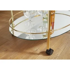 Rootz design serveringsvogn guld 67x79 cm Mobil Minibar - Sidebord på hjul Spisevogn med hvid glasplade Køkkenvogn - Teavogn med frostet glas