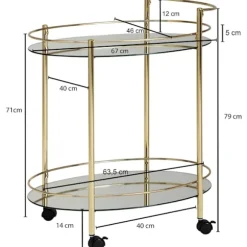 Rootz design serveringsvogn guld 67x79 cm Mobil Minibar - Sidebord på hjul Spisevogn med hvid glasplade Køkkenvogn - Teavogn med frostet glas