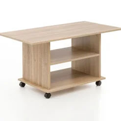 Rootz Design sofabord 95 x 51 x 54,5 cm Sonoma drejeligt med hjul - Sofabord Sofabord - Sofabord Loungebord - Sofabord med opbevaringsplads