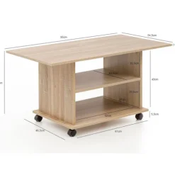 Rootz Design sofabord 95 x 51 x 54,5 cm Sonoma drejeligt med hjul - Sofabord Sofabord - Sofabord Loungebord - Sofabord med opbevaringsplads