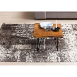 Rootz Design sofabord massivt træbord med trækant 56x38x51 cm - Sheesham træbord med metalben - Stuebord i rustik landstil