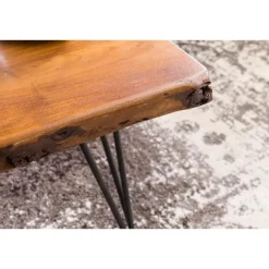 Rootz Design sofabord massivt træbord med trækant 56x38x51 cm - Sheesham træbord med metalben - Stuebord i rustik landstil