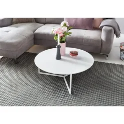 Rootz Design sofabord MDF træ hvid mat stel metal ø 80 cm - Stue lakeret Sofa moderne - Sofabord rund lounge
