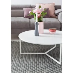 Rootz Design sofabord MDF træ hvid mat stel metal ø 80 cm - Stue lakeret Sofa moderne - Sofabord rund lounge
