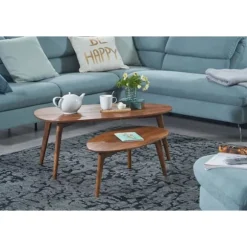 Rootz design sofabord sæt med 2 massivt sheesham træ stuebord brunt - redebord træbord nyreformet sofabord - 2-delt dækkeserviet, sidebord, træ