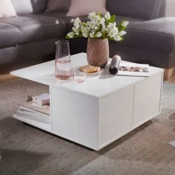 Rootz design sofabord 70x70 cm hvid - Stuebord med 2 skuffer - Sofabord med hjul - Bord med 2 rum