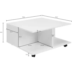 Rootz design sofabord 70x70 cm hvid - Stuebord med 2 skuffer - Sofabord med hjul - Bord med 2 rum