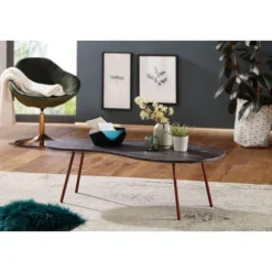 Rootz Design sofabord 122x34,5x63 cm Akacie med metalben kobber - Nyrebord Massivt træ Grå - Træbordben Metal - Cool massivt træbord - Bord Flad Moder | Fyndiq