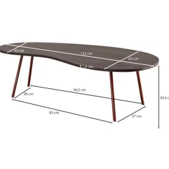 Rootz Design sofabord 122x34,5x63 cm Akacie med metalben kobber - Nyrebord Massivt træ Grå - Træbordben Metal - Cool massivt træbord - Bord Flad Moder | Fyndiq