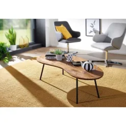 Rootz Design sofabord 122x36x63 cm Sheesham med metalben Sort - Nyrebord Massivt træ Grå - Træbordben Metal - Cool massivt træbord - Bord Flad Moderne | Fyndiq