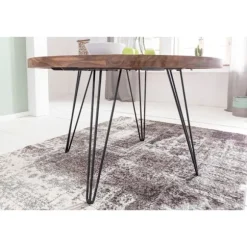 Rootz Design spisebord rundt Ø 120 x 78 cm Sheesham massivt træ - Landhus spisebord brun - Spisebord Køkkenbord 4 personer