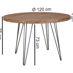 Rootz Design spisebord rundt Ø 120 x 78 cm Sheesham massivt træ - Landhus spisebord brun - Spisebord Køkkenbord 4 personer