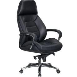Rootz designer kontorstolebetræk i ægte læder sort skrivebordsstol op til 120 kg - XXL design direktionsstol, højdejusterbar - Ergonomisk drejestol me | Fyndiq