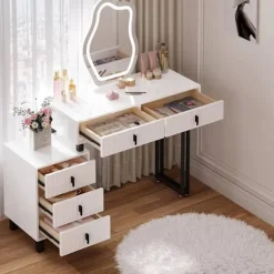 Rootz -dæmningbord med belysning - Vanity Desk - Dressing Table - Rummet opbevaring - 90 x 130 x 38 cm - MDF & Solid Wood - Hvid