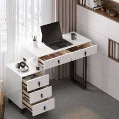 Rootz -dæmningbord med belysning - Vanity Desk - Dressing Table - Rummet opbevaring - 90 x 130 x 38 cm - MDF & Solid Wood - Hvid