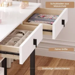 Rootz -dæmningbord med belysning - Vanity Desk - Dressing Table - Rummet opbevaring - 90 x 130 x 38 cm - MDF & Solid Wood - Hvid
