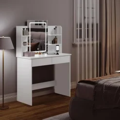 Rootz -dæmningbord med LED -belysning - Makeup -bord - Vanity Desk - USB -opladning - 90x135x40 cm