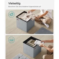 Rootz Dove Grå sædekiste - Opbevaring Ottoman - Fodskammel - MDF-fløjlskum - 300 kg Kapacitet - 38 cm x 38 cm x 38 cm