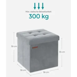 Rootz Dove Grå sædekiste - Opbevaring Ottoman - Fodskammel - MDF-fløjlskum - 300 kg Kapacitet - 38 cm x 38 cm x 38 cm