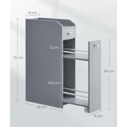 Rootz Dove Grey smalt badeværelsesskab - Opbevaringsskab - Organizer - MDF-materiale - Letvægts - Pladsbesparende - Nem montering - 40cm x 18cm x 70cm | Fyndiq