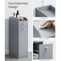 Rootz Dove Grey smalt badeværelsesskab - Opbevaringsskab - Organizer - MDF-materiale - Letvægts - Pladsbesparende - Nem montering - 40cm x 18cm x 70cm | Fyndiq