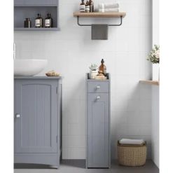 Rootz Dove Grey smalt badeværelsesskab - Opbevaringsskab - Organizer - MDF-materiale - Letvægts - Pladsbesparende - Nem montering - 40cm x 18cm x 70cm | Fyndiq