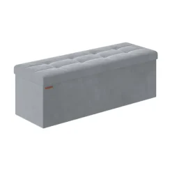 Rootz Dove Grey Velvet Sædekiste - Opbevaring osmannisk - Polstret bænk - MDF-konstruktion - 38 cm x 110 cm x 38 cm - Letvægts - Rummelig - Robust