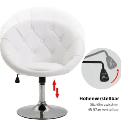 Rootz drejestol - hvid - stål, svamp, PU - 26,77 cm x 23,22 cm x 31,49 cm