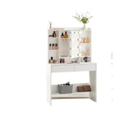Rootz Dressing Bord med LED -belysning - Vanity Table - Makeup Desk - Justerbare farver og lysstyrke - 40 x 90 x 144,7 cm