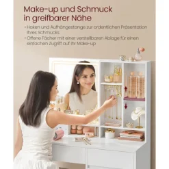 Rootz Dressing Bord med LED -belysning - Vanity - Makeup -bord - Hvid finish - 40 x 90 x 138 cm