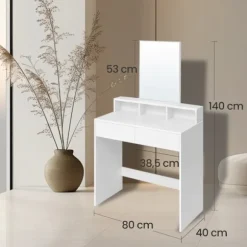 Rootz Dressing Table - Hairressing Table - Makeup Vanity - Stilfuld opbevaring - 80 cm x 40 cm x 140 cm