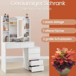 Rootz Dressing Table - Vanity Table - Makeup Table - LED -belysning - Justerbare farver og lysstyrke - 40 cm x 97,5 cm x 145 cm