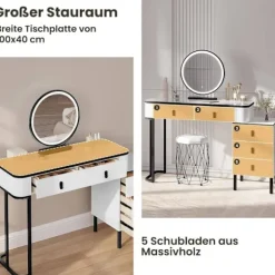 Rootz Dressing Table Set - Makeup Vanity - Cosmetic Desk - Rumle opbevaring - 100 cm x 126 cm x 40 cm