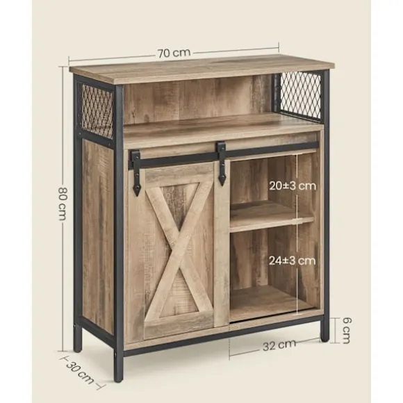 Rootz Eg brun-sort skænk - Buffetskab - Spånpladestål - Rummelig opbevaring - Robust konstruktion - Moderne design - 30 cm x 70 cm x 80 cm