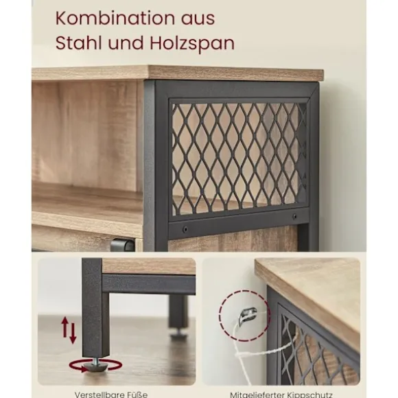Rootz Eg brun-sort skænk - Buffetskab - Spånpladestål - Rummelig opbevaring - Robust konstruktion - Moderne design - 30 cm x 70 cm x 80 cm