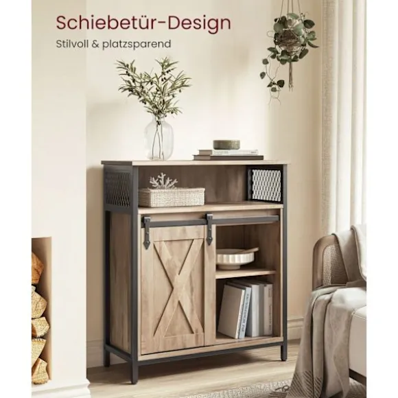 Rootz Eg brun-sort skænk - Buffetskab - Spånpladestål - Rummelig opbevaring - Robust konstruktion - Moderne design - 30 cm x 70 cm x 80 cm