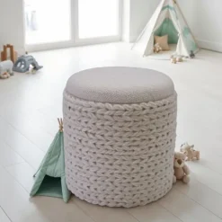 Rootz Elegant Boho sædeskammel - osmannisk - Fodstøtte - Alsidig opbevaring - 45 cm H x 40 cm Grå