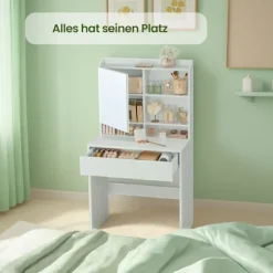 Rootz Elegant Dressing Table - Friction Table - Vanity Table - Inkluderer Mirror & skuffe - Træchipboard - 70 cm x 40 cm x 136 cm