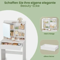 Rootz Elegant Dressing Table - Friction Table - Vanity Table - Inkluderer Mirror & skuffe - Træchipboard - 70 cm x 40 cm x 136 cm